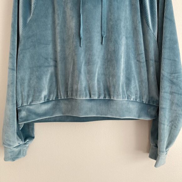 Victoria's Secret On Point Ribbed Velour Cropped Velvet Hoodie Blue Size Large - Picture 3 of 9